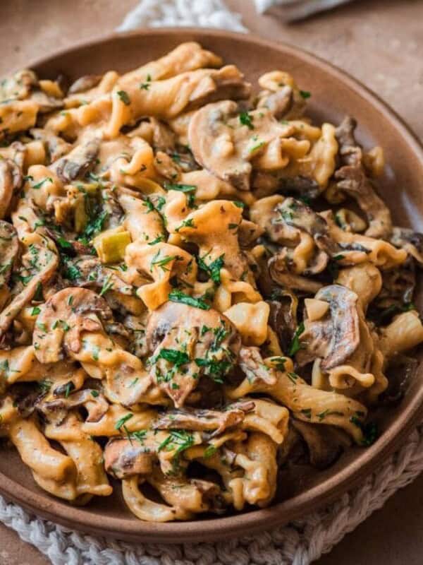 mushroom stroganoff in a bowl