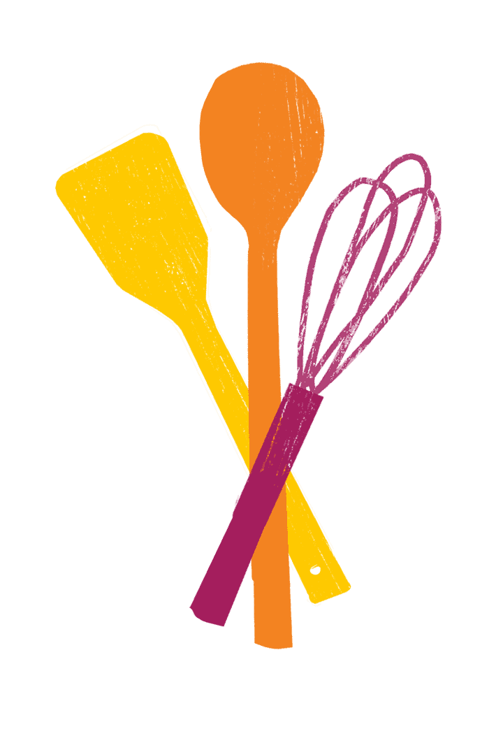 digital drawing of a silicone whisk and spatulas.